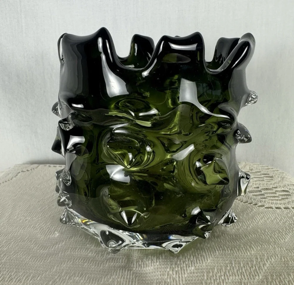 Vintage Brutalist Green Thorn Vase MCM
